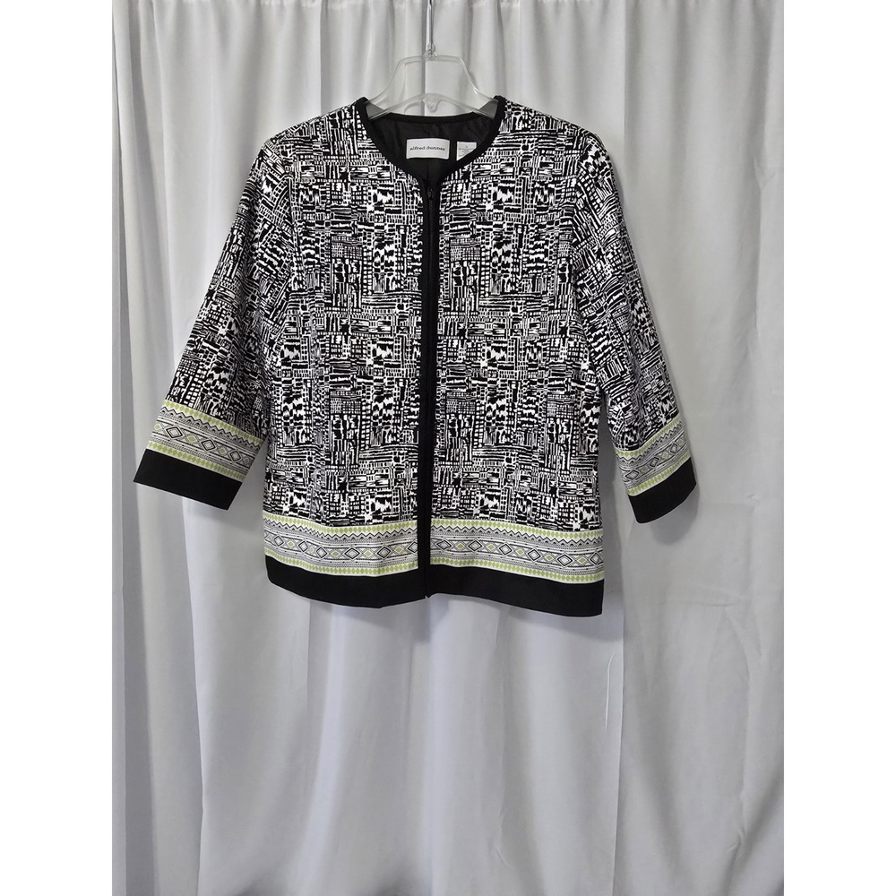 Alfred Dunner Women's Contemporary‎ Dress Zip Blazer Black/White/Green Size 12